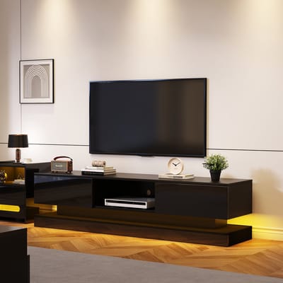 STILVORA TV-Kast - Hoogglans TV-Meubel Met LED En 2 Laden - Anti-Kantel En App-Gestuurde Verlichting - Spaanplaat - 160x35x40,5 cm - Zwart