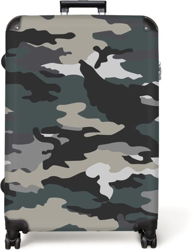 NoBoringSuitcases.com® - Koffer groot - Reiskoffer lichtgewicht - Camouflage - Grijs - Camo - Design - Rolkoffer met 4 wielen - Grote trolley XL - 98 liter bagage