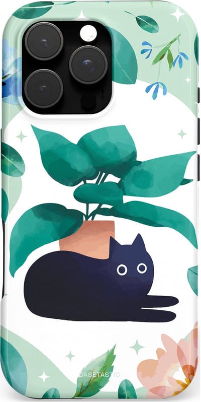 Casetastic hoesje geschikt voor Apple iPhone 16 Pro - MagSafe - Dubbellaagse bescherming - Plantenkat - Fashion Case - Lichtgrijs Turquoise Wit Mintgroen