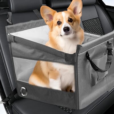 Hondenzitje Auto - Hondenstoel Booster - Veilig Reizen - Ademend Gaasontwerp - 48x46x45cm - Grijs