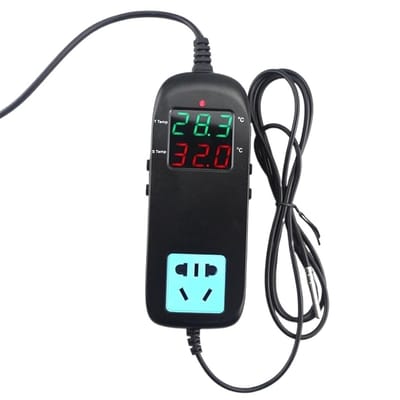 Intelligente Temperatuurcontroller - Thermostaat Microcomputer - Temperatuur Regelen - Dubbel LED Display - 10A 220V - Zwart