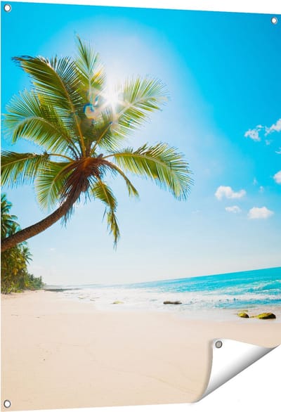 Gards Tuinposter Tropisch Strand en Zee in Sri Lanka - 80x100 cm - Tuindoek - Tuindecoratie - Wanddecoratie buiten - Tuinschilderij