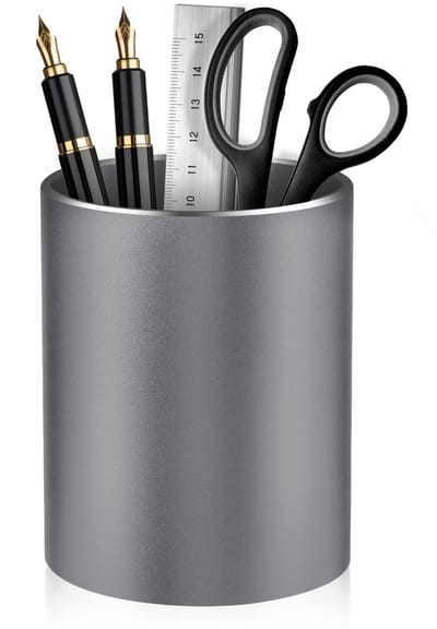 Dailygoody - Pennenhouder voor bureau - Organizer voor kantoor - Antislip siliconen bodem - Grijs - Metalen potloodhouder - Geschikt voor school en thu