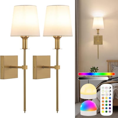 Draadloze Oplaadbare Wandlampen Set van 2 met Afstandsbediening - Dimbare RGB en Kleurtemperatuur