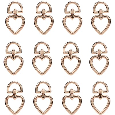 12 STUKS Hartvormige Draaibare Gespen Zinklegering 360 graden Rotatie Multifunctionele Trekker Veer Sleutelhanger Gesp voor Gold beige