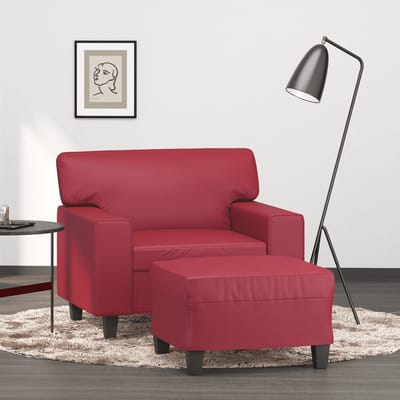 vidaXL - Fauteuil - met - voetenbank - 60 - cm - kunstleer - wijnrood