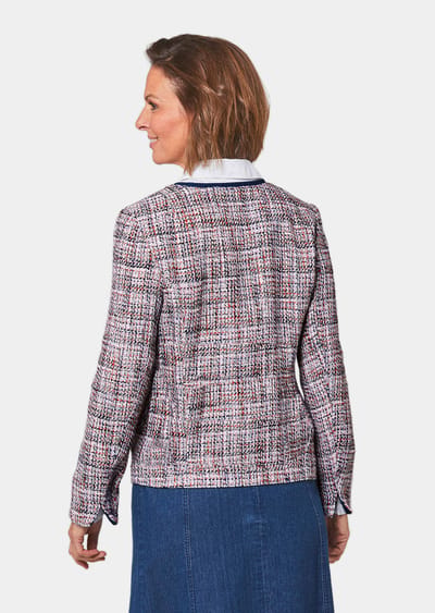Chique boucléblazer met biesjes van denim - wit / marine / rood - Gr. 38 van Goldner Fashion