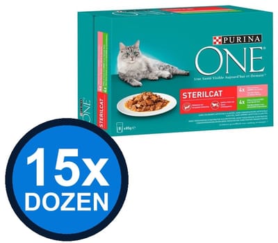 15x Purina One - Sterilcat Adult Zalm, Wortels, Kalkoen & Sperziebonen in Saus (8x85g) - Kattenvoer Natvoer - 680 g