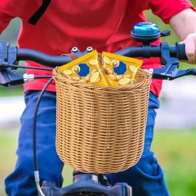 Dailygoods- Fietsmand handgevlochten - Opbergcapaciteit - PU riemen - Geschikt voor kinderen - Reis/strand plezier - Afmetingen 18,5x18,5 cm - Opbergmand