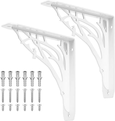 Zware Wandbeugels voor Planken - 2 Stuks Decoratieve Metalen Driehoekige Steunbeugels voor Racks, Ideaal voor Opbergruimte en Interieurdecoratie (Wit, 20.5 cm)