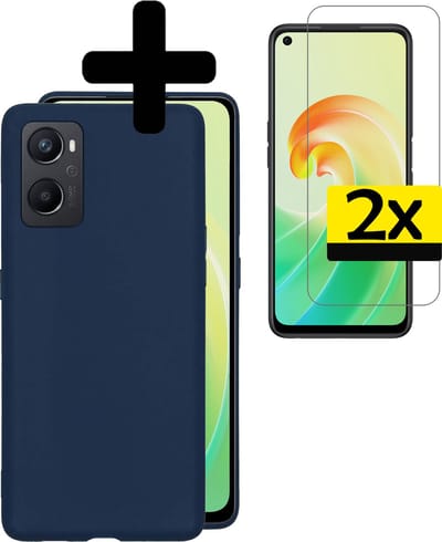 Hoesje - Met 2x Screenprotector - Geschikt voor OPPO A76 - Sterk & Shockproof - Back Cover - Siliconen Case - Telefoon Hoes - Telefoonhoesjes - Donkerblauw