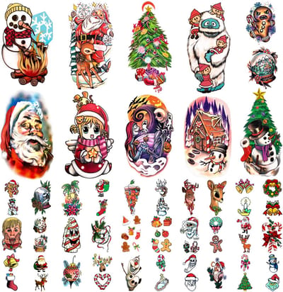 40 Vellen - Tijdelijke Kerst Tattoo - Kerst Tatoeages Sticker - Xmas - Kerst Neptattoos - Kerst Tattoo - Plaktattoos - Kerst Cadeau - Uitdeel cadeau - Herten - Elanden - Kerstman - Tijdelijke Tatoeages