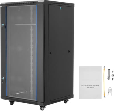 22U Muur-Mount Netwerk Cabinet, 60 CM Diepte, 136 KG Lastevermogen, Server Rack Met Vergrendelbare Glazen Deur en Zijpanelen voor IT en A/V Apparatuur