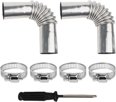 Set van 2 hoekverbinders voor roestvrijstalen uitlaatpijpen 25 mm – robuuste verwarming en gasontluchting – inclusief 4 klemmen en schroevendraaier accessoires voor installatie en onderhoud