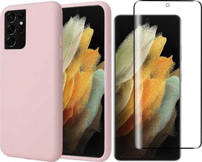 Hoesje geschikt voor Samsung S21 Ultra - Roze Siliconen Case - Screen Protector Glas