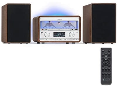 Auna DAB-radio-cd-speler voor thuis, FM/DAB/DAB+ radio met bluetooth en AUX, 25 W afneembare micro-luidspreker, lcd-display, afstandsbediening, MP3, USB en muziekstreaming, DAB-radio op netvoeding