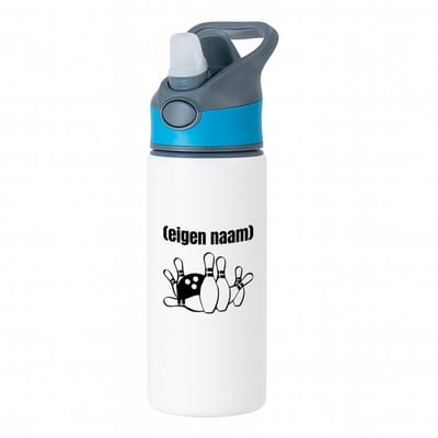 Hacebo® - bowlen kegels met eigen naam waterfles met rietje blauw - Bowlen - ieman die graag bowlt - sport - kegel - bal - verjaardag cadeau - kado - water fles - 650ML