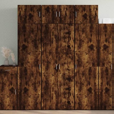 vidaXL - Hoge - kast - 70x42,5x185 - cm - bewerkt - hout - gerookt - eikenkleurig