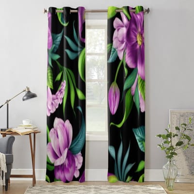 Mooie Bloemen Zwarte Tropische Achtergrond Raamgordijnen Voor Woonkamer Keuken Moderne Gordijnen Huisdecoratie Jaloezieën Draperieën 135W x 60H(cm) x1