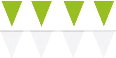 Feest versiering punt vlaggetjes pakket - 60 meter - wit en groen - slingers / vlaggenlijnen - kunststof - buiten/binnen