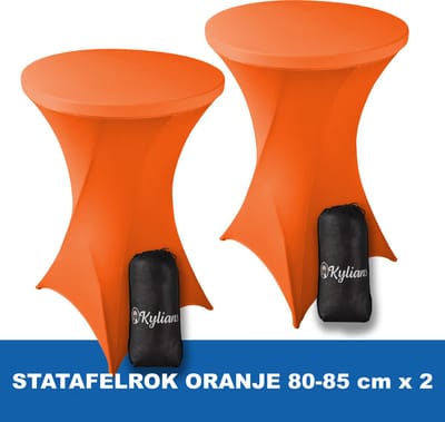 Statafelrok Oranje x 2 – 2 jaar garantie met Opbergtas - ∅ 80-85 x 110 cm - Statafelhoes - Luxe Extra Dikke Stretch Sta Tafelrok voor Statafel – Kras- en Kreukvrije Hoes