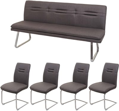 Eetkamerset MCW-H70, eetkamerset zitgroep eetkamerset, stof/textiel geborsteld roestvrij staal ~ grijsbruin 180cm