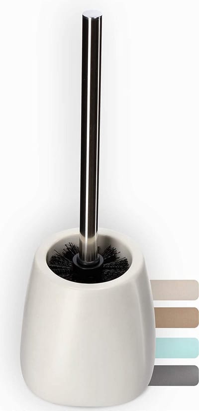 KADAX Toiletborstel en houder, toiletborstel met langere handgreep, keramische toiletborstel 12 x 36 cm, WC-set voor een schoon toilet, serie Pastello (crème)