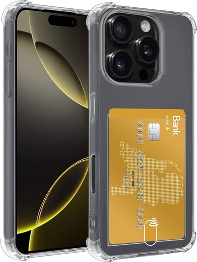 Hoesje - Geschikt voor Apple iPhone 16 Pro - Met Pashouder en Kaarthouder - Telefoon Hoes Shockproof - Siliconen Case - Back Cover - Shock Proof - Pasjes Houder - Telefoonhoesjes - Transparant