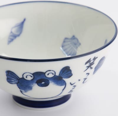 Tokyo Design Studio - Kawaii - Rijstkom - Kogelvis - Blauw/Wit - 300 ml - 11.3 x 5.8 cm