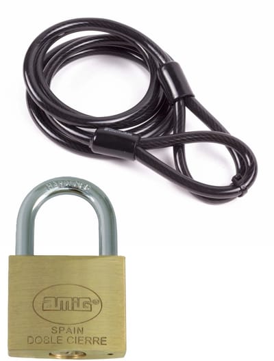 Amig staalkabel met hangslot 70 mm - kabel geplastificeerd 1.5 m x 8 mm - hangslot met 2 sleutels - spullen vastzetten - anti diefstal