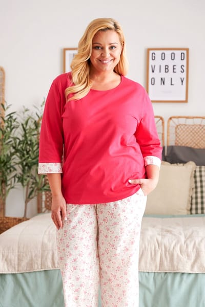 Doctor Nap Katoenen Pyjama Dames Volwassenen 3/4 Mouw Lange Broek Plus Size Viva Magenta PM.5279 L