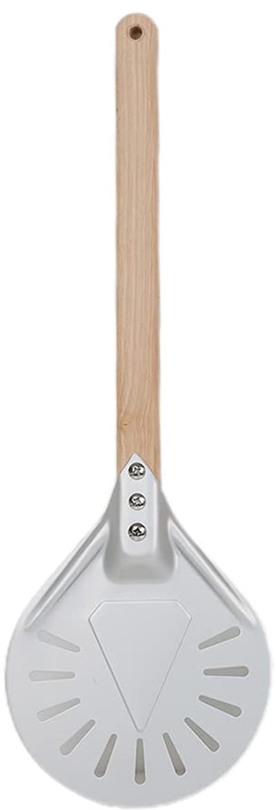 longziming -Geperforeerde Aluminium Pizzaschep met Houten Handgreep – Licht & Duurzaam