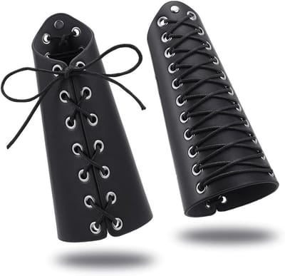 1 paar zwarte middeleeuwse armbeschermers, verstelbare PU-armbanden voor Halloween, punkstijl en cosplay accessoires