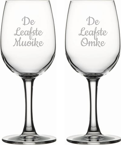 Gegraveerde witte wijnglas 26cl De Leafste Muoike-De Leafste Omke