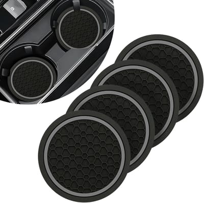 Auto Onzetters Antislip - 4stuks - Stootvaste Bekerhouder Onderzetter - 7cm - Herbruikbaar en Stofdicht Universele Auto Accessoires Zwart-Grijs