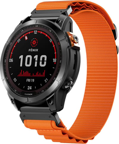 Strap-it Alpine nylon band - geschikt voor Garmin Fenix 5 (Plus) / Fenix 6 (Pro) / Fenix 7 (Pro - Sapphire - Solar) / Fenix 8 - 47mm / Quatix 5 - 6 - 7 / Epix Gen 2 - 47mm / Forerunner 745 / 935 / 945 / 955 / 965 (oranje)