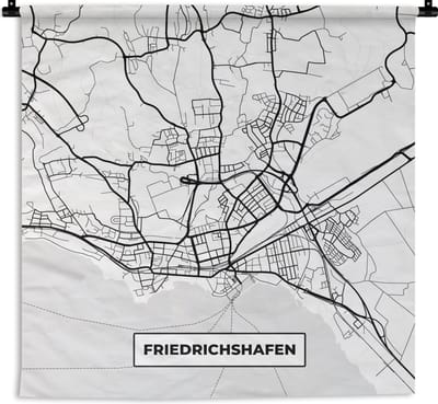 Wandkleed - Wanddoek - Plattegrond - Friedrichshafen - Kaart - Stadskaart - 180x180 cm - Wandtapijt
