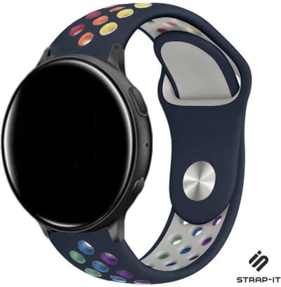 Strap-it Siliconen sport bandje - geschikt voor Garmin Vivoactive 3 / Vivoactive 5 / Venu / Venu SQ / Vivomove HR / Forerunner 245 / 570 - 42mm / 645 - donkerblauw/kleurrijk