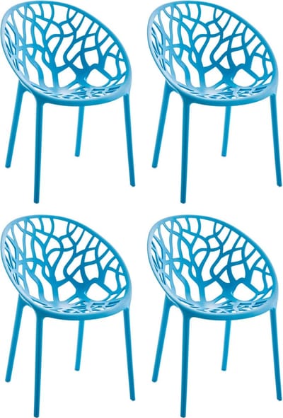 CLP Hope 4er Set stapelbare Tuinstoelen - Weerbestendig & UV-bestendig - Kunststof Stoelen met Armleuningen - Modern Design - blauw