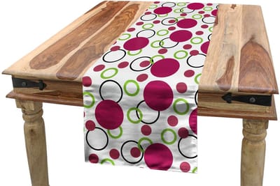 ABAKUHAUS Roze-Groene Tafelloper – 40×180 cm – Polyester, handgestikte randen