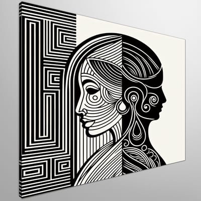 Line art vrouw schilderij | Abstracte lijnen en vrouwelijkheid versmelten tot een betoverend kunstwerk | Kunst - 100x100 centimeter op Canvas | Foto op Canvas