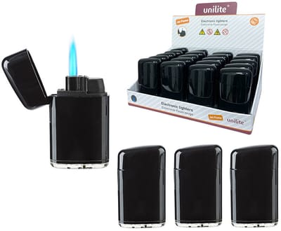 Unilite Stormaansteker – Piano Black - Jet flame- 20 stuks Turbo Gasbrander - Koksbrander - Keukenbrander - Verstelbaar vlam - navulbaar gas