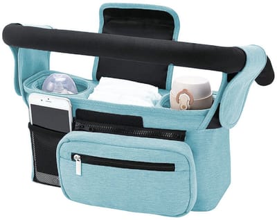 Opbergtas voor kinderwagen - universeel ontwerp - met geïsoleerde bekerhouder/waterfleshouder - kinderwagentas - babyaccessoires - met ritsvak - schouderriem - kan luiers en mobiele telefoon opbergen - 33*10*6cm -Blauw