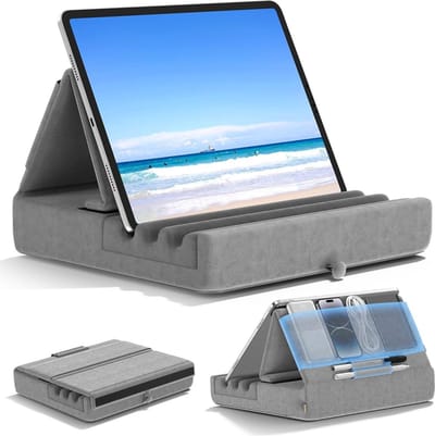 Opvouwbare tablet kussenhouder voor schoot en bureau - zachte pad met opslag - styluspuntbevestiging - compatibel met iPad Pro 10.5 - Galaxy Tab - E-Reader