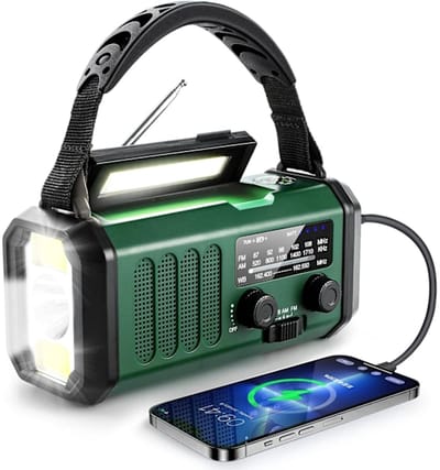 Noodradio - Radio - 10000mAh batterij - AM/FM-radio - Werkt op zonne-energie - Betrouwbare noodstroomvoorziening - Handmatig opladen - Geschikt voor kamperen, overleven in de wildernis en noodsituaties - Weerstation, USB-poort, SOS-alarm - Noodradio