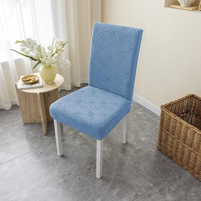 Eenvoudige moderne huishoudelijke opvouwbare jacquard bureaustoelhoezen met flanel mesh elastische stoelhoes, eetkamerstoel stoelhoes 1-Pcs blauw