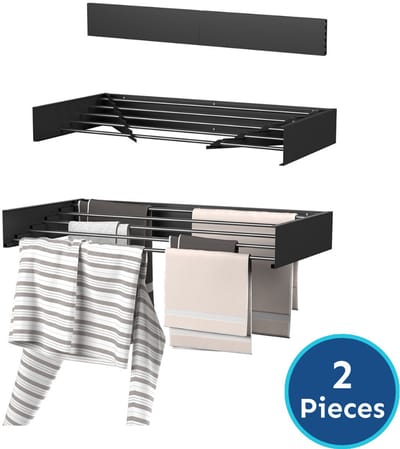 Wasophoogte® Wanddroogrek - Wandmontage Droogrek - Inklapbaar - Muurdroogrek - Wasrek hangend - 80cm - 4m Drooglengte - 2 STUKS
