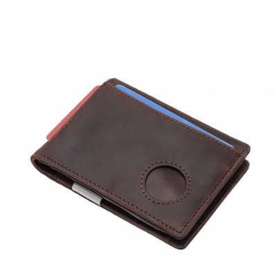 Portemonnee - Echt leer - Vintage - Dubbelgevouwen - Multifunctioneel - 10,2*7,7*1,6 cm - Koffiebruin - 1 stuk