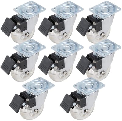 Zwenkwielen met Rem, 50 mm Transportwielen, Set van 8, 360° Meubelwielen voor Palletmeubels en Salontafels, Tot 160 kg Draagvermogen en Geschikt voor Diverse Toepassingen