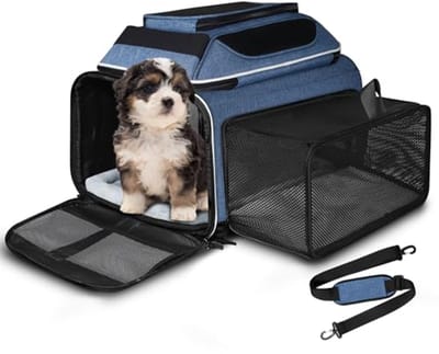 Uitbreidbare huisdierenreistas voor kleine honden en katten - Goedgekeurd voor vliegtuigreizen, zachte reistas met veiligheidskenmerken